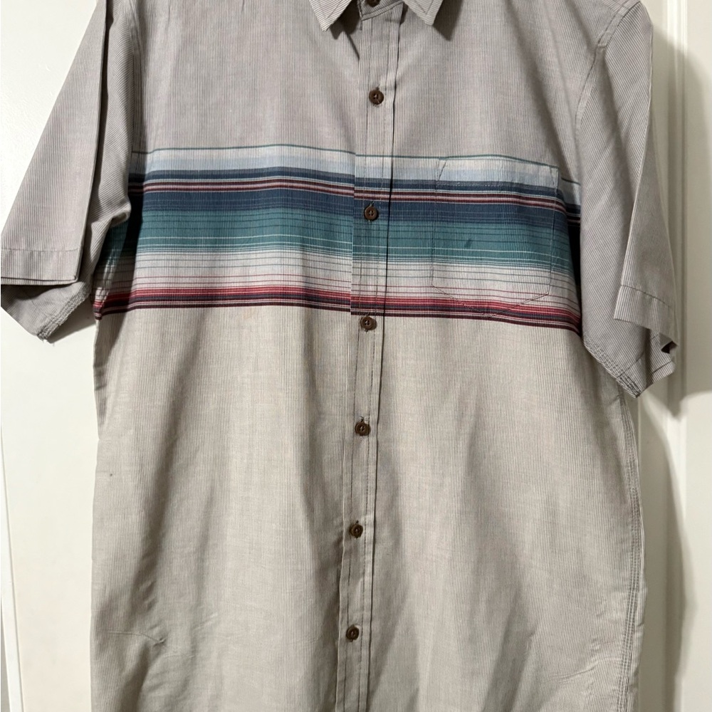 Burnside Men's Grey/Multicolor Striped Button Down Short Sleeve Shirt Sz L
